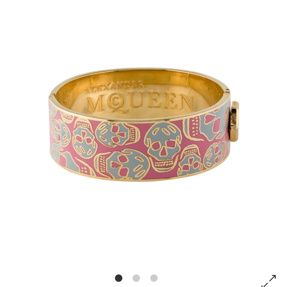 Alexander McQueen Gold and Pink Skull Bracelet